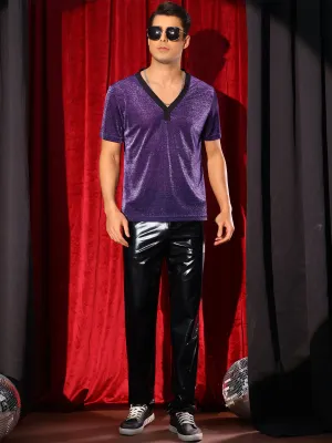 Glitter Sheer T-Shirt for Men's Shiny Tee V-Neck Short Sleeve Party See Through t Shirts