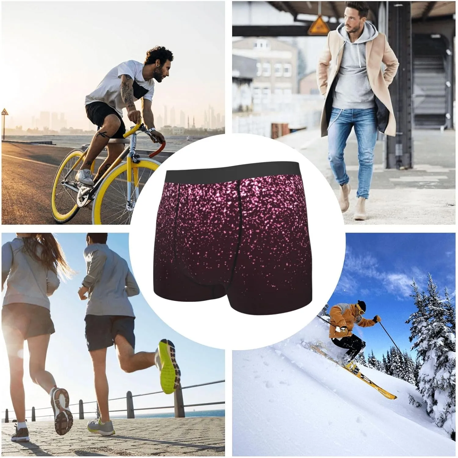Glitter Sparkles Print Boxer Briefs For Men Breathable Underwear-