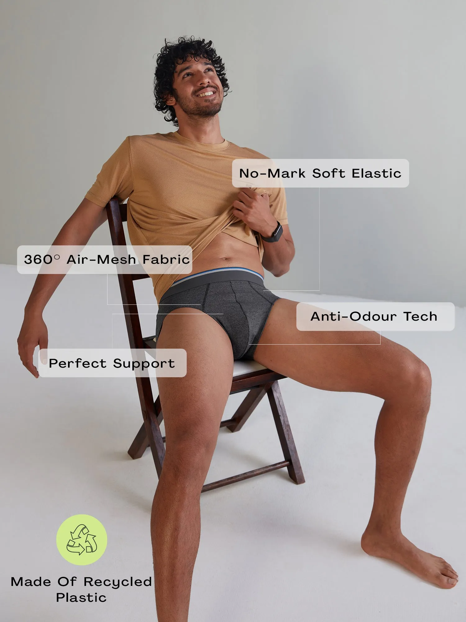 Gloot Anti-Odour, Anti-wicking & Anti Microbial Men's Active Briefs Dark Grey