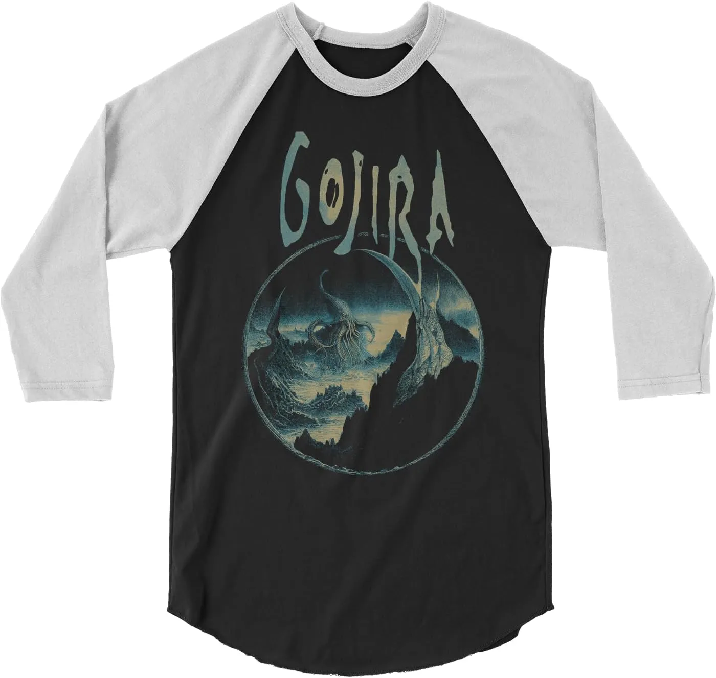 Gojira Band Sea Creature Mens Raglan 3/4 Sleeve Shirt Heavy Metal Music Vintage Style Graphic Tees
