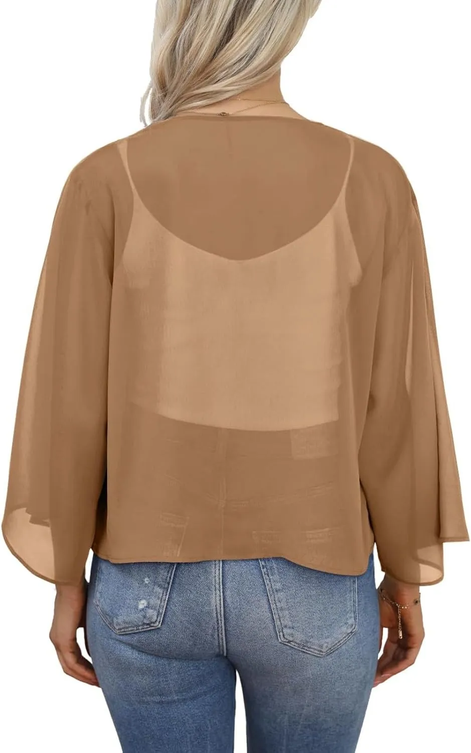 GOKKILRW Womens Print Puff Sleeve Kimono Cardigan Chiffon Loose Open Front Cover Up Summer Casual Vacation Beach Blouse Tops