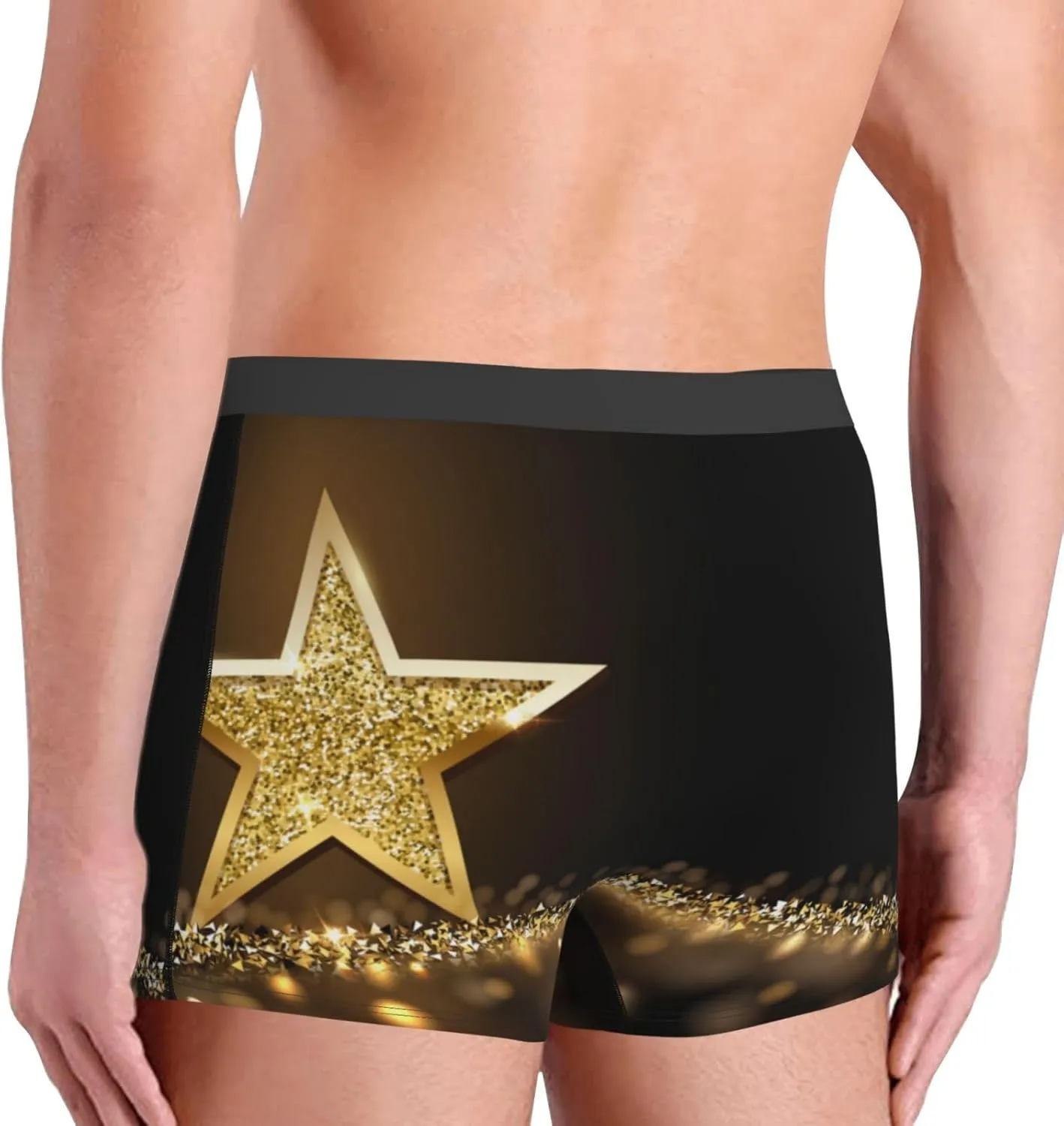 Gold Glittering Stars Print Boxer Briefs For Men Breathable Underwear-