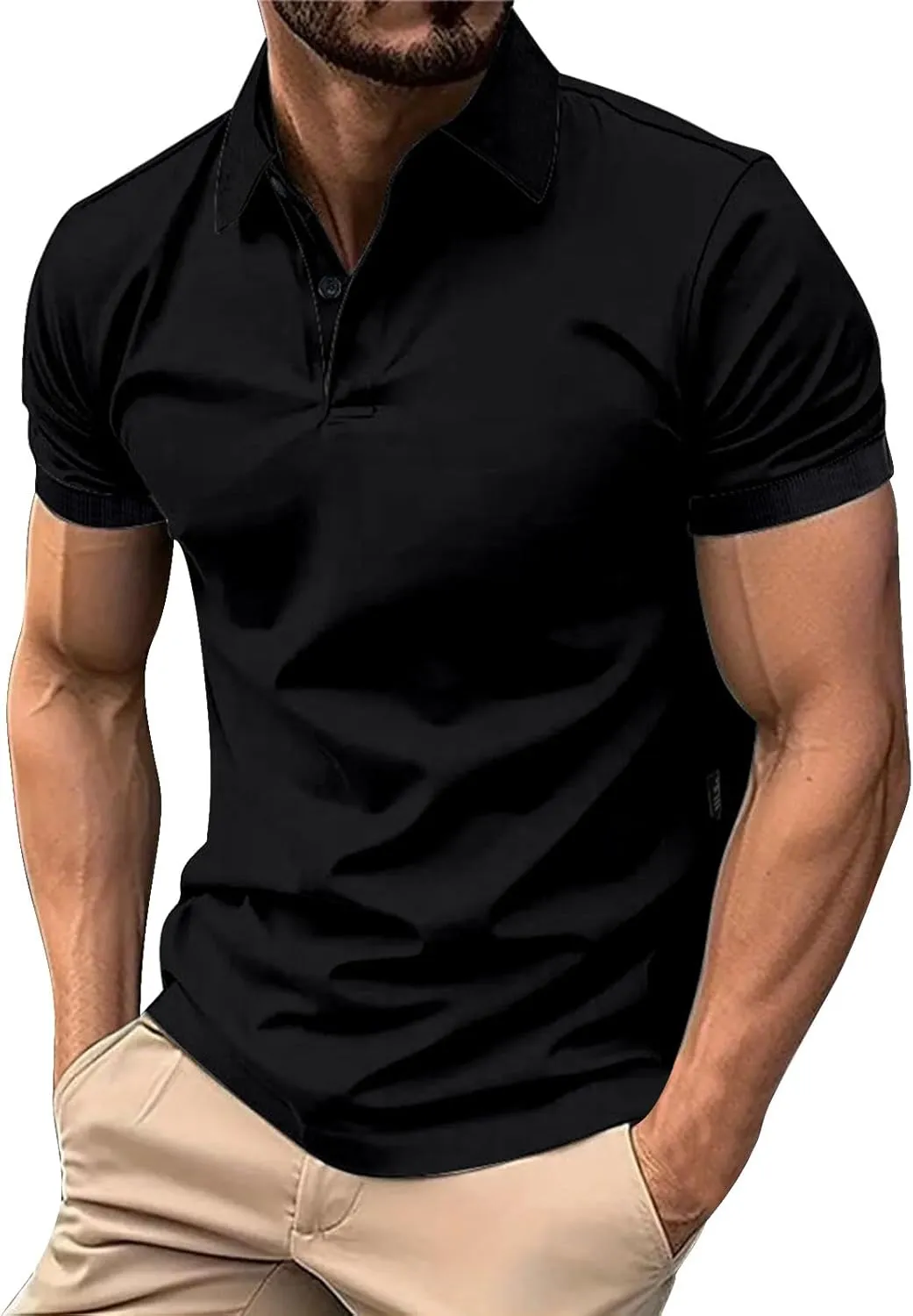 Golf Polo Shirts for Men Moisture Wicking Quick-Dry Athletic Workout Collared T-Shirts Texture Knitted Pullover Top