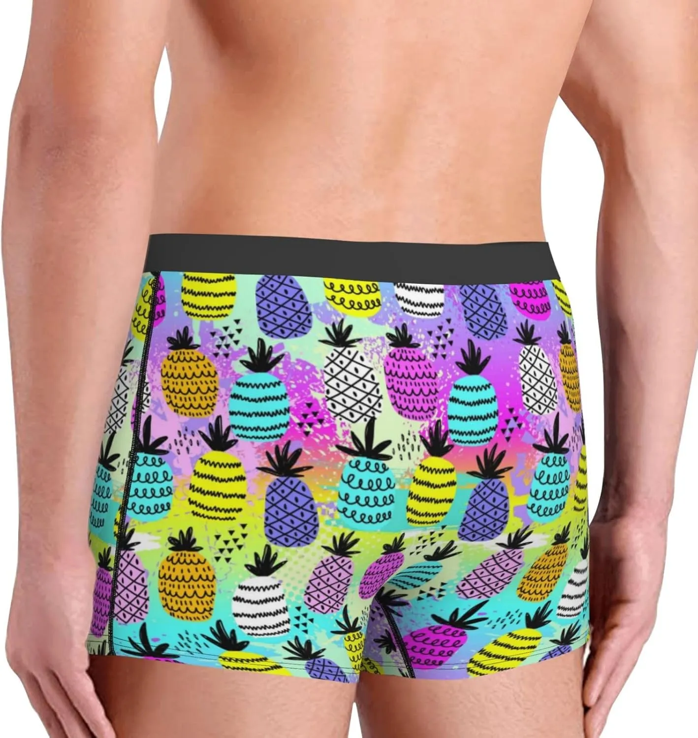 Graffiti Pineapples Print Boxer Briefs For Men Breathable Underwear-