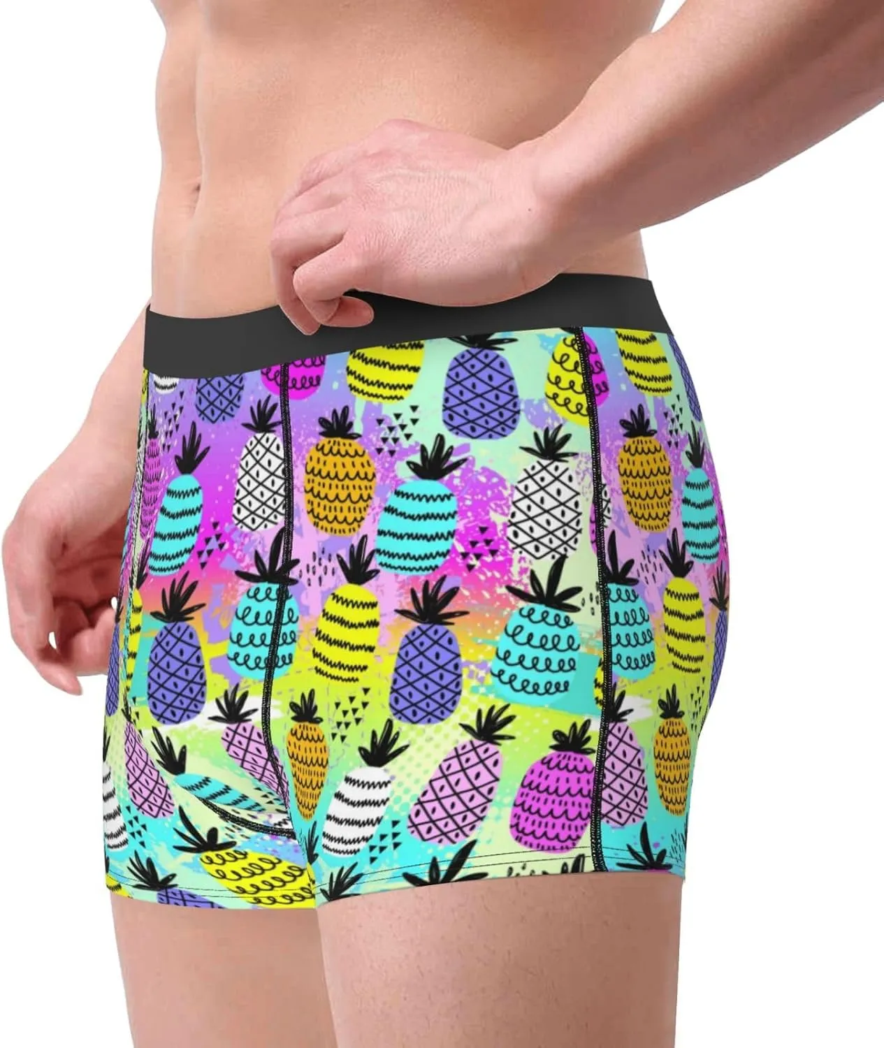 Graffiti Pineapples Print Boxer Briefs For Men Breathable Underwear-