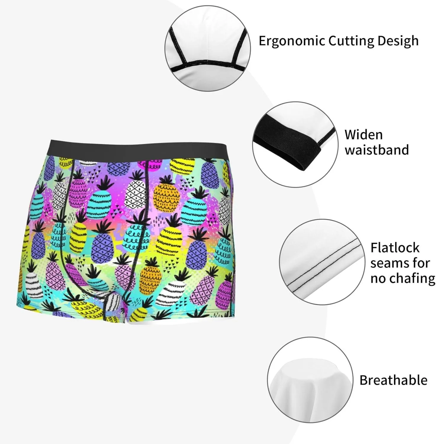 Graffiti Pineapples Print Boxer Briefs For Men Breathable Underwear-
