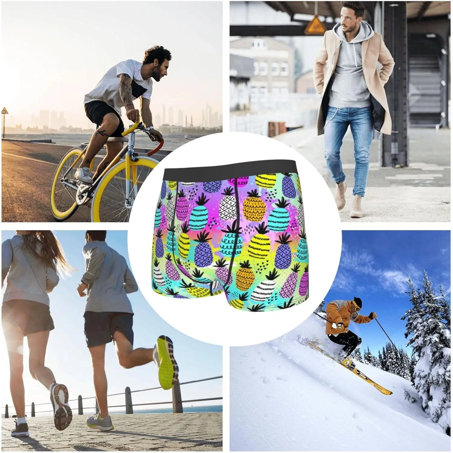 Graffiti Pineapples Print Boxer Briefs For Men Breathable Underwear-
