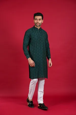 Green Kurta Pajama with Mirror Work