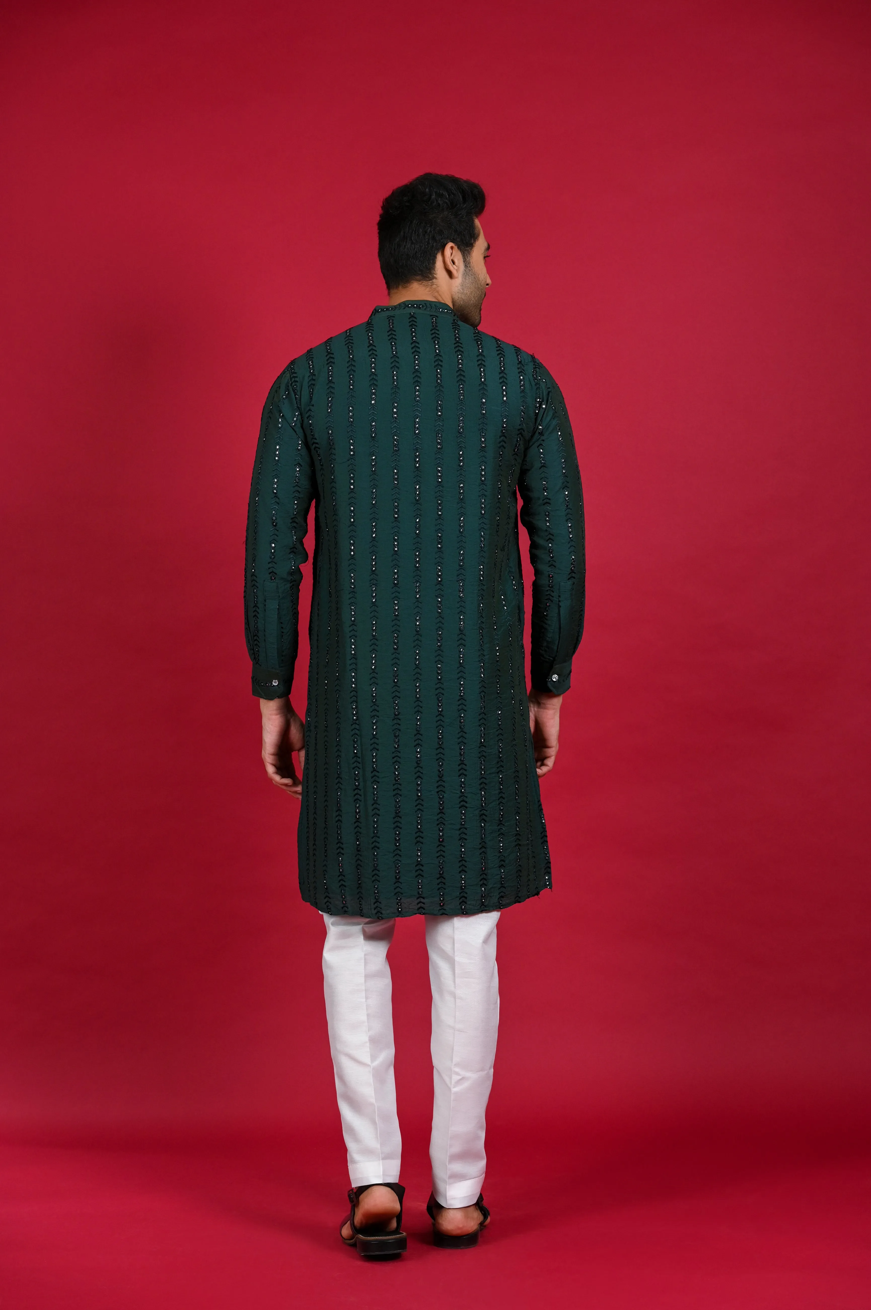 Green Kurta Pajama with Mirror Work