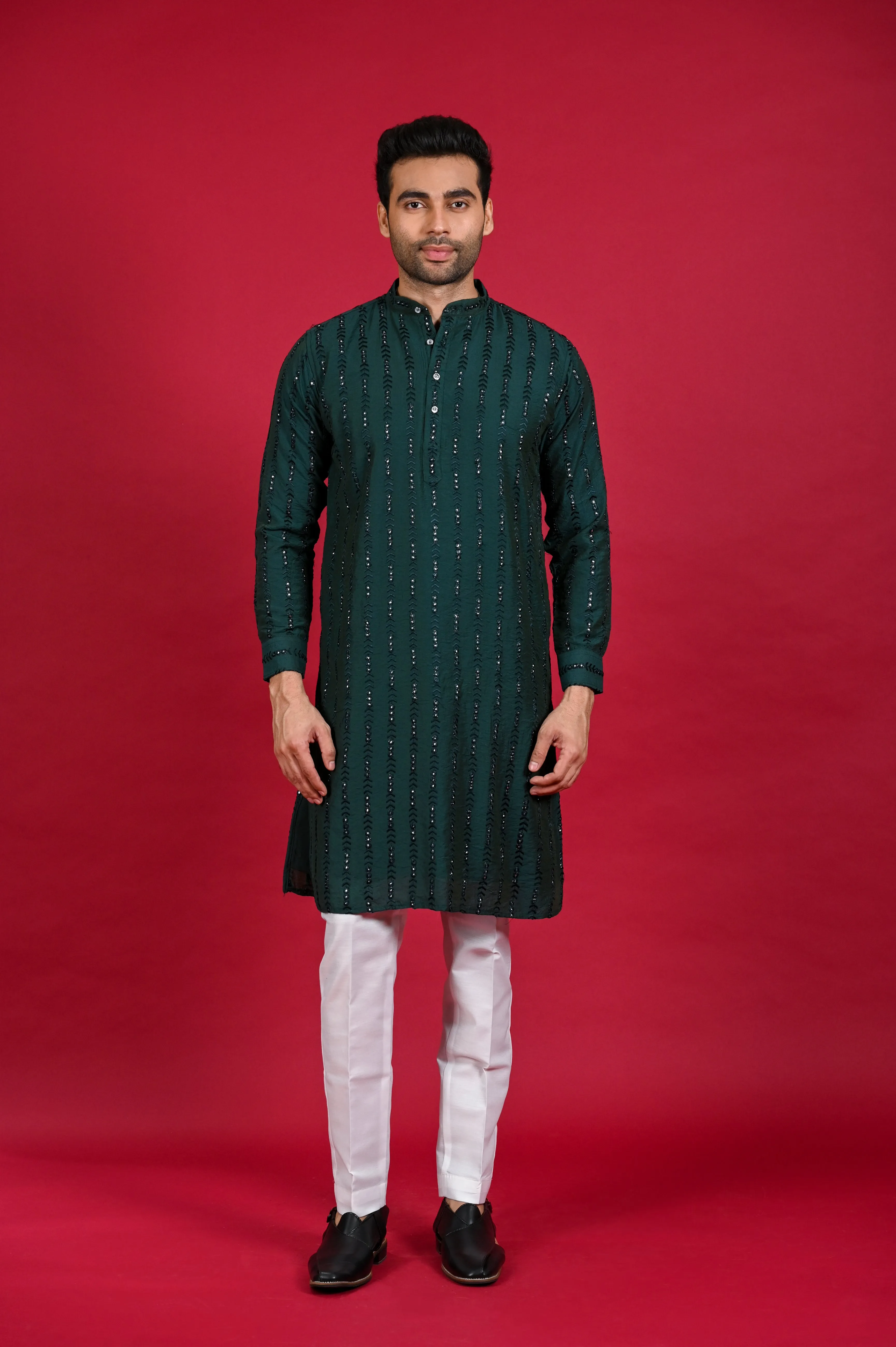 Green Kurta Pajama with Mirror Work