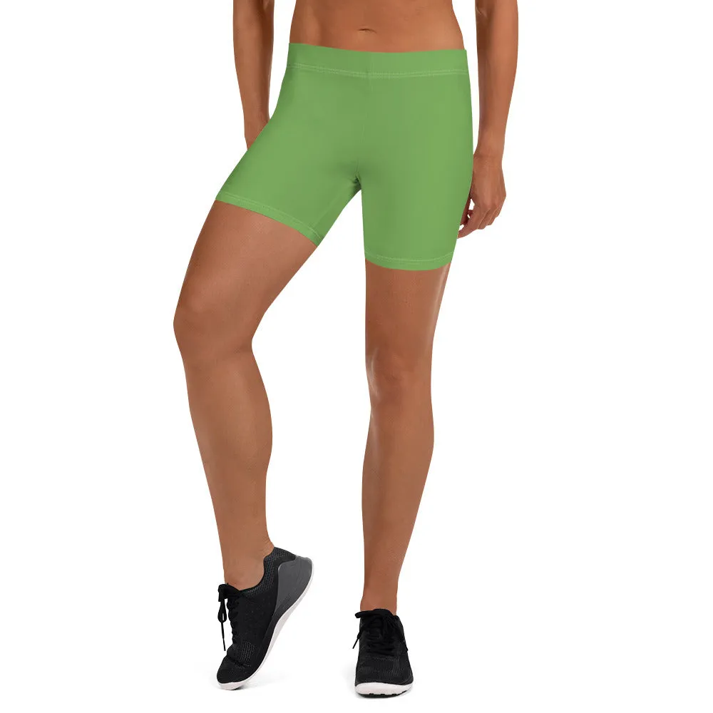 Green Women's Designer Shorts, Light Green Bright Gym Ladies' Pants-Made in USA/EU/MX