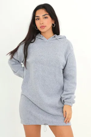 GREY MARL POLAR FLEECE DRAWCORD HOODIE DRESS
