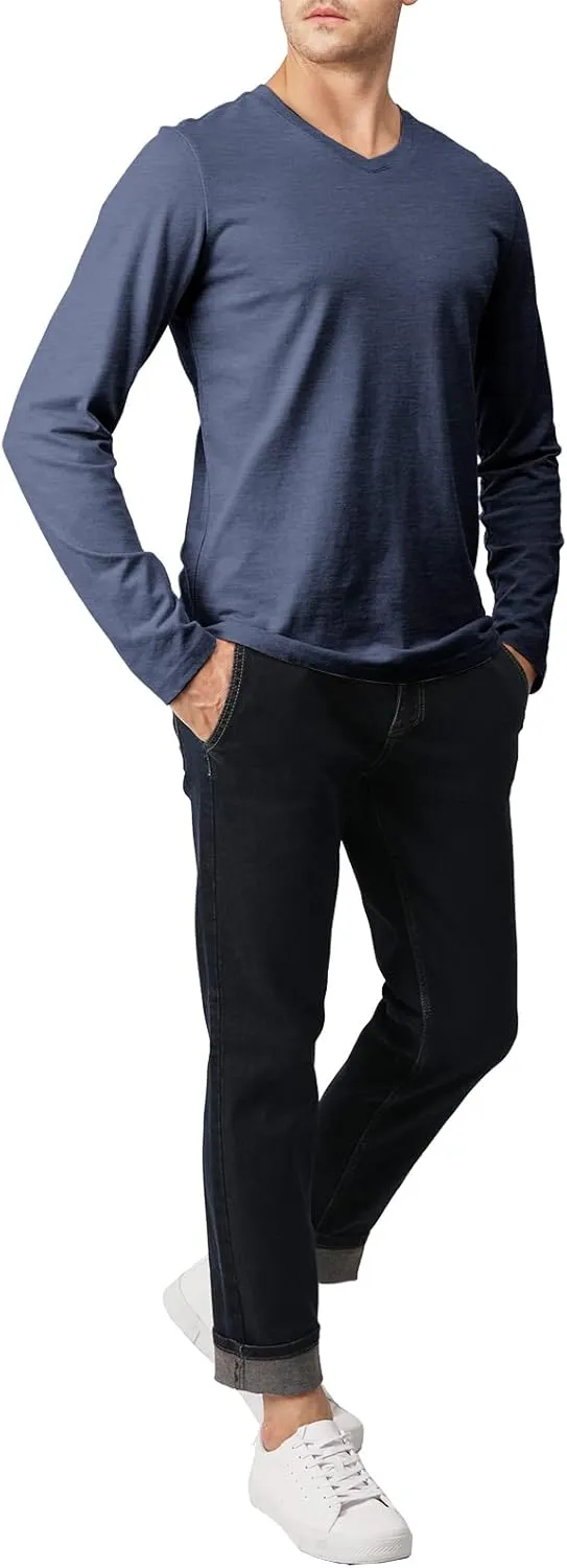 H2H Mens Casual Slim Fit Long Sleeve T-Shirts Soft Lightweight V-Neck/Crew-Neck Size XS to 3XL