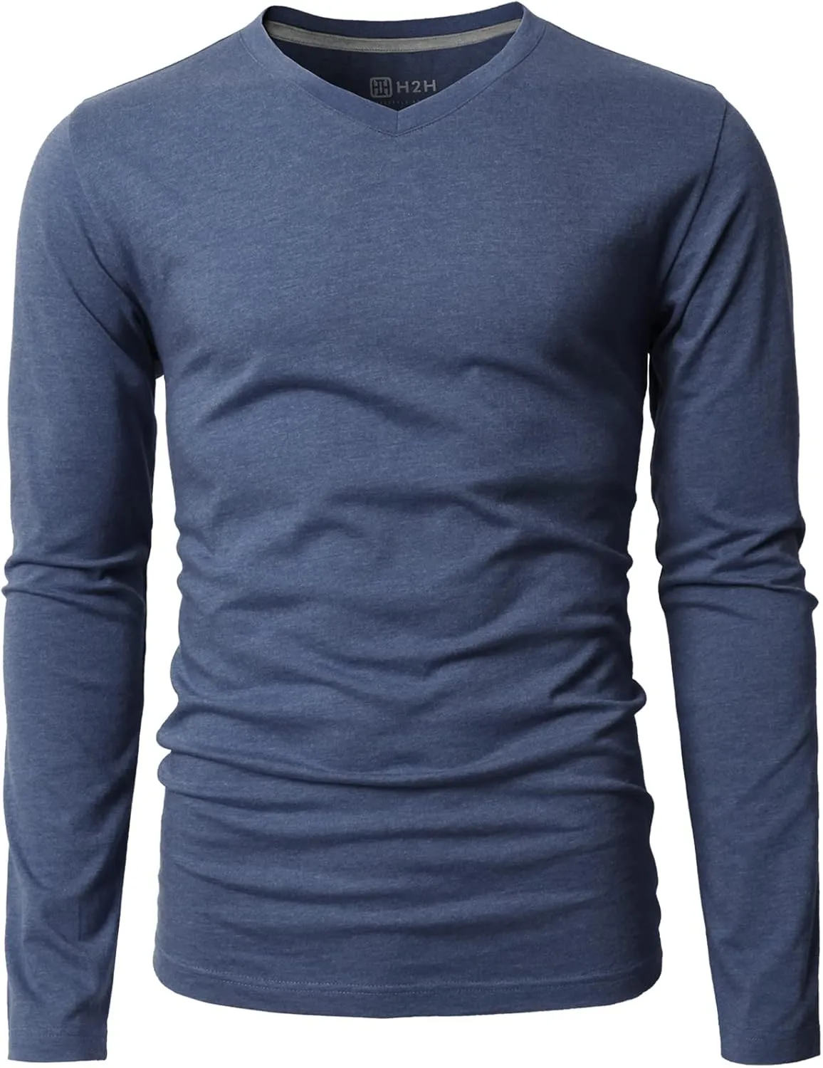 H2H Mens Casual Slim Fit Long Sleeve T-Shirts Soft Lightweight V-Neck/Crew-Neck Size XS to 3XL