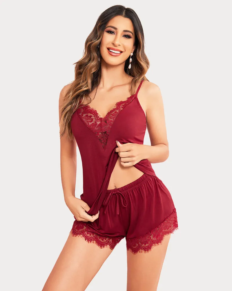 Halloween Pajama Set Lace Trim Short PJ Set