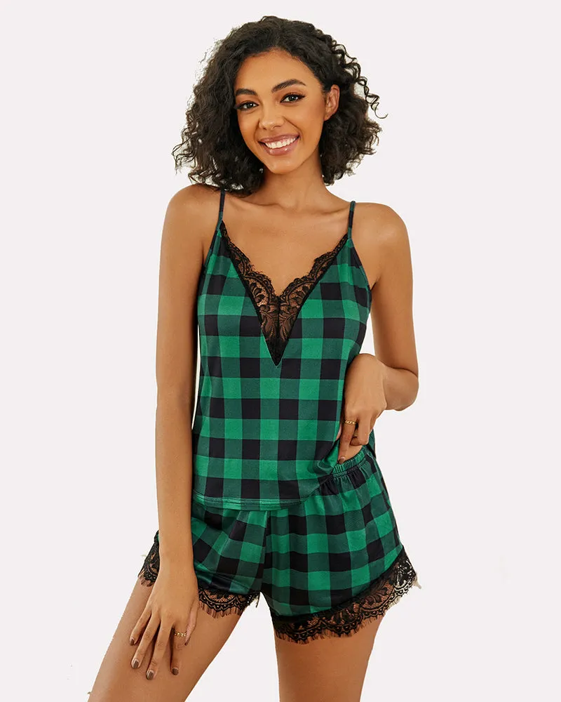 Halloween Pajama Set Lace Trim Short PJ Set