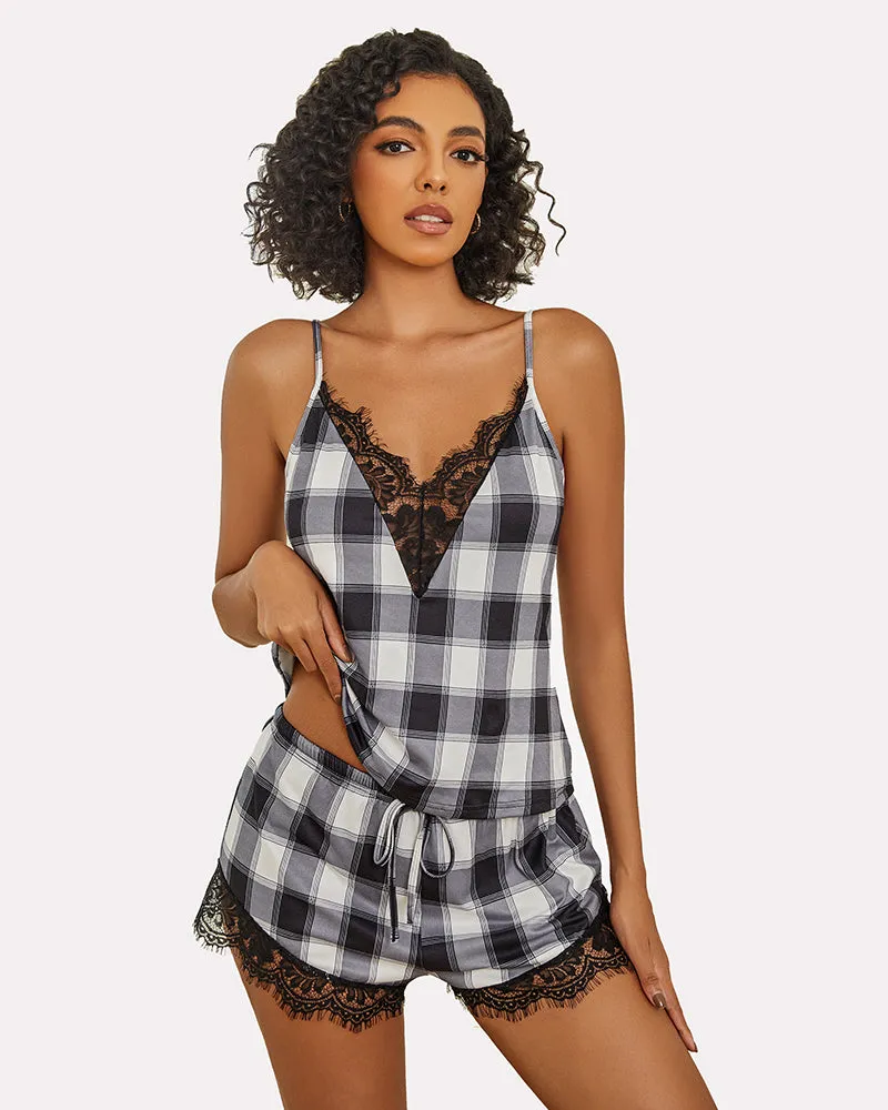 Halloween Pajama Set Lace Trim Short PJ Set