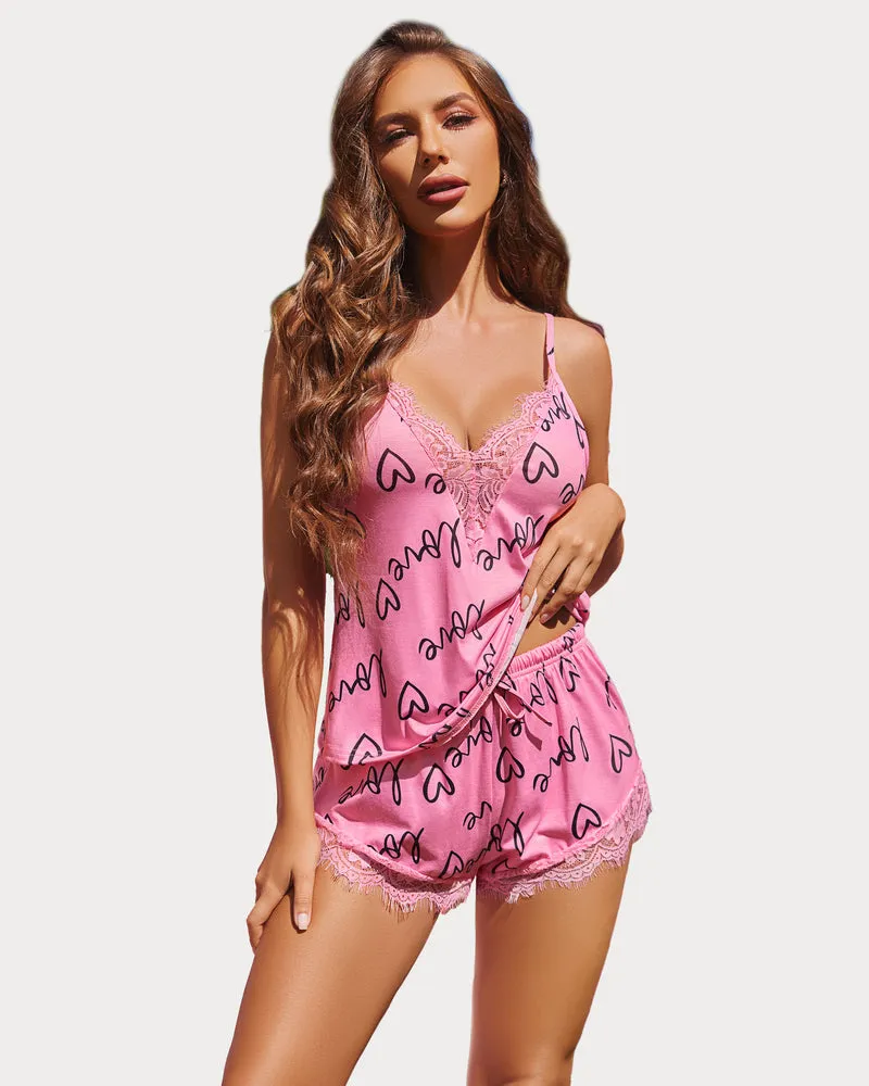Halloween Pajama Set Lace Trim Short PJ Set
