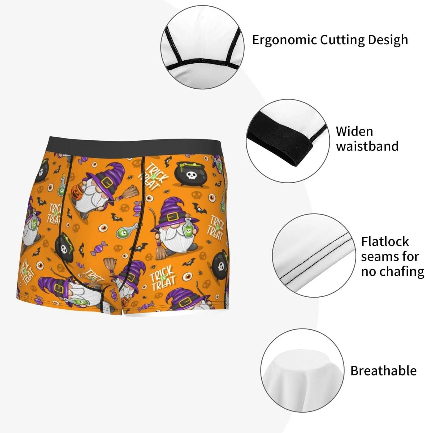 Halloween Witches Gnome Print Boxer Briefs For Men Breathable Underwear-