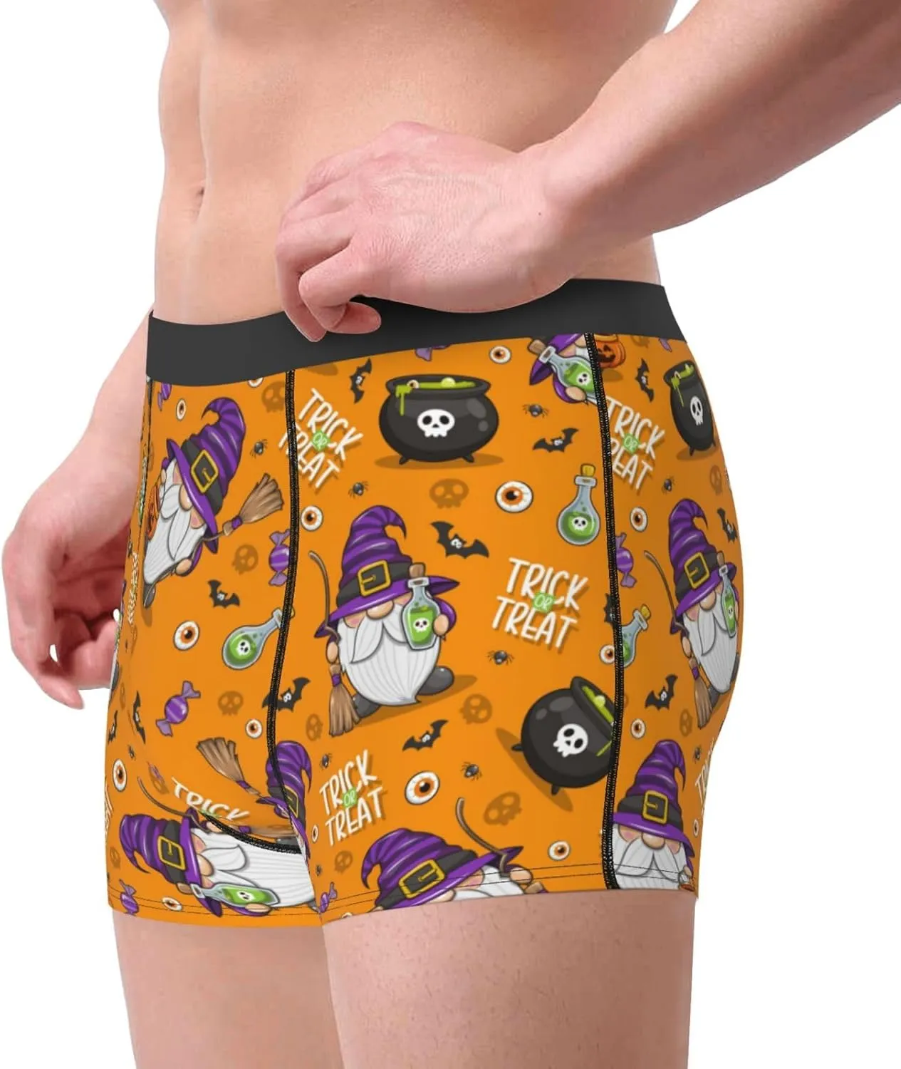 Halloween Witches Gnome Print Boxer Briefs For Men Breathable Underwear-