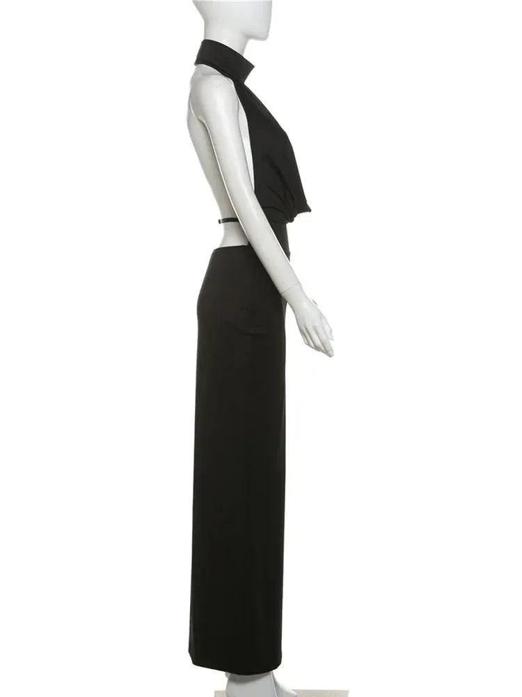 Halter Low Swinging Neck Maxi Dress