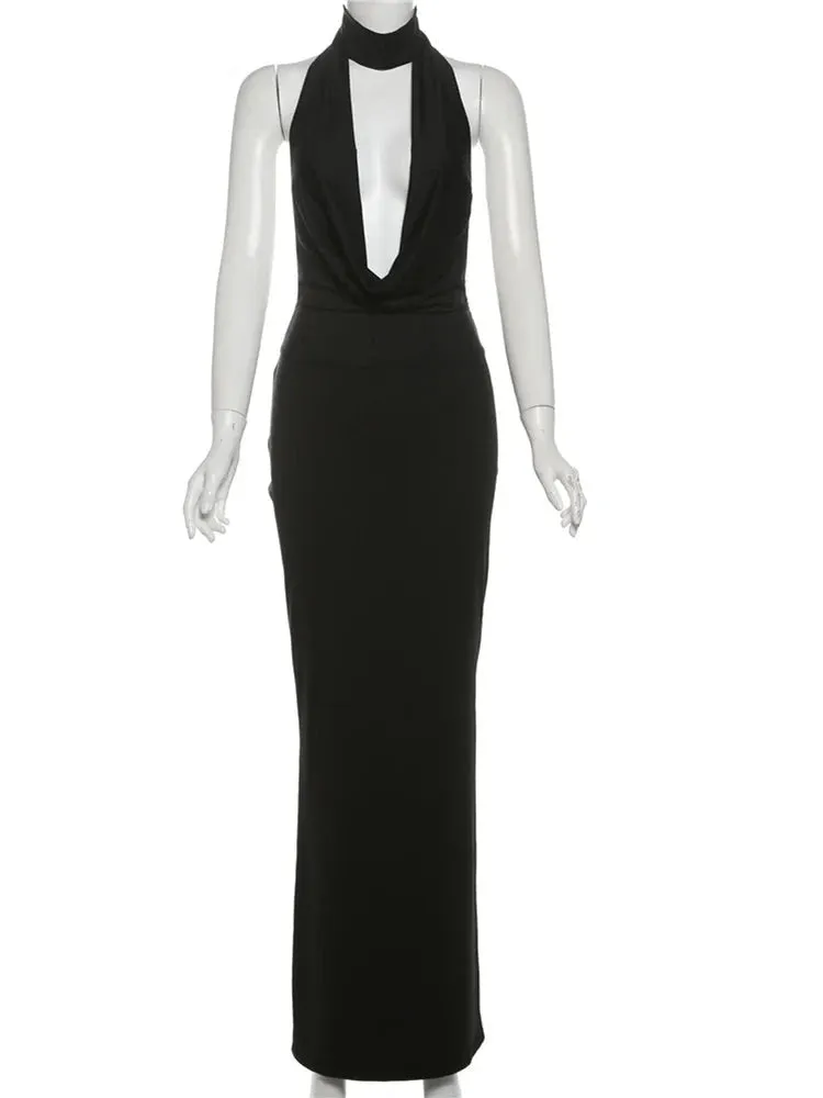 Halter Low Swinging Neck Maxi Dress