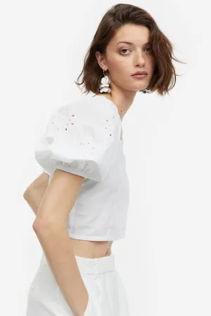 H&M puff sleeve blouse, white