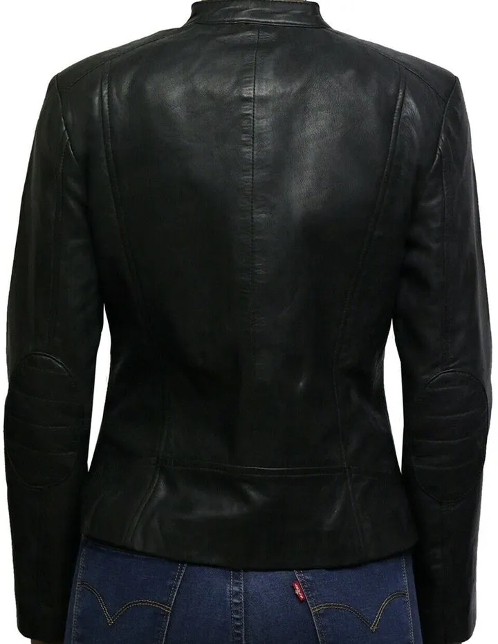Handmade Sheepskin Leather Women's Biker Jacket
