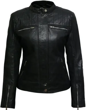 Handmade Sheepskin Leather Women's Biker Jacket