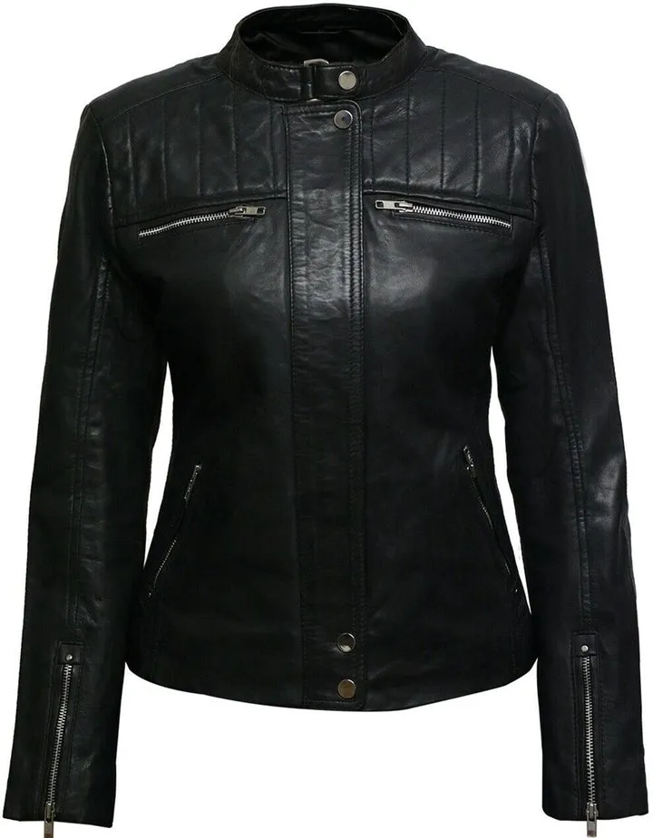 Handmade Sheepskin Leather Women's Biker Jacket