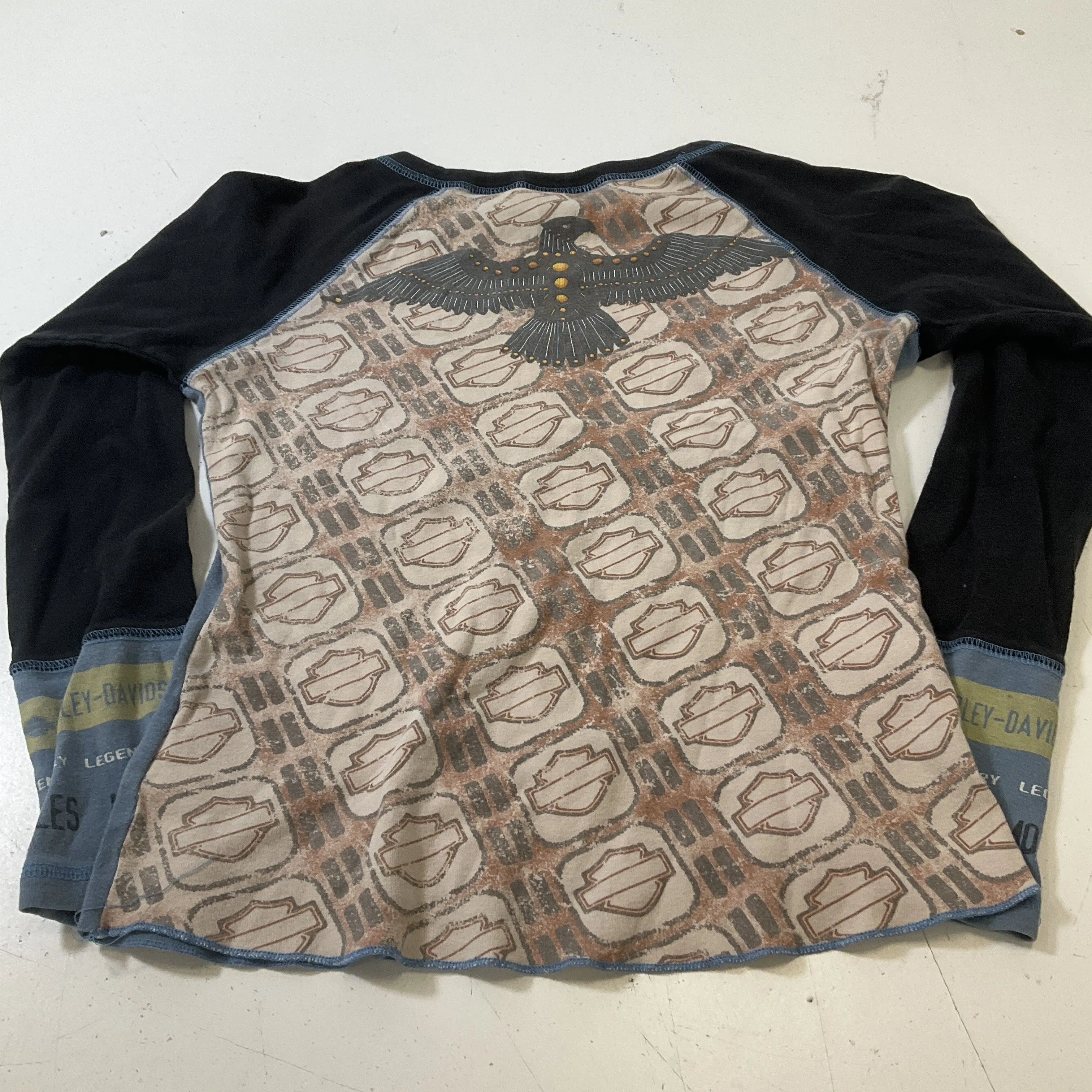 Harley Davidson Women's Blue Raglan Long Sleeve Thunderbird T-Shirt Size Small