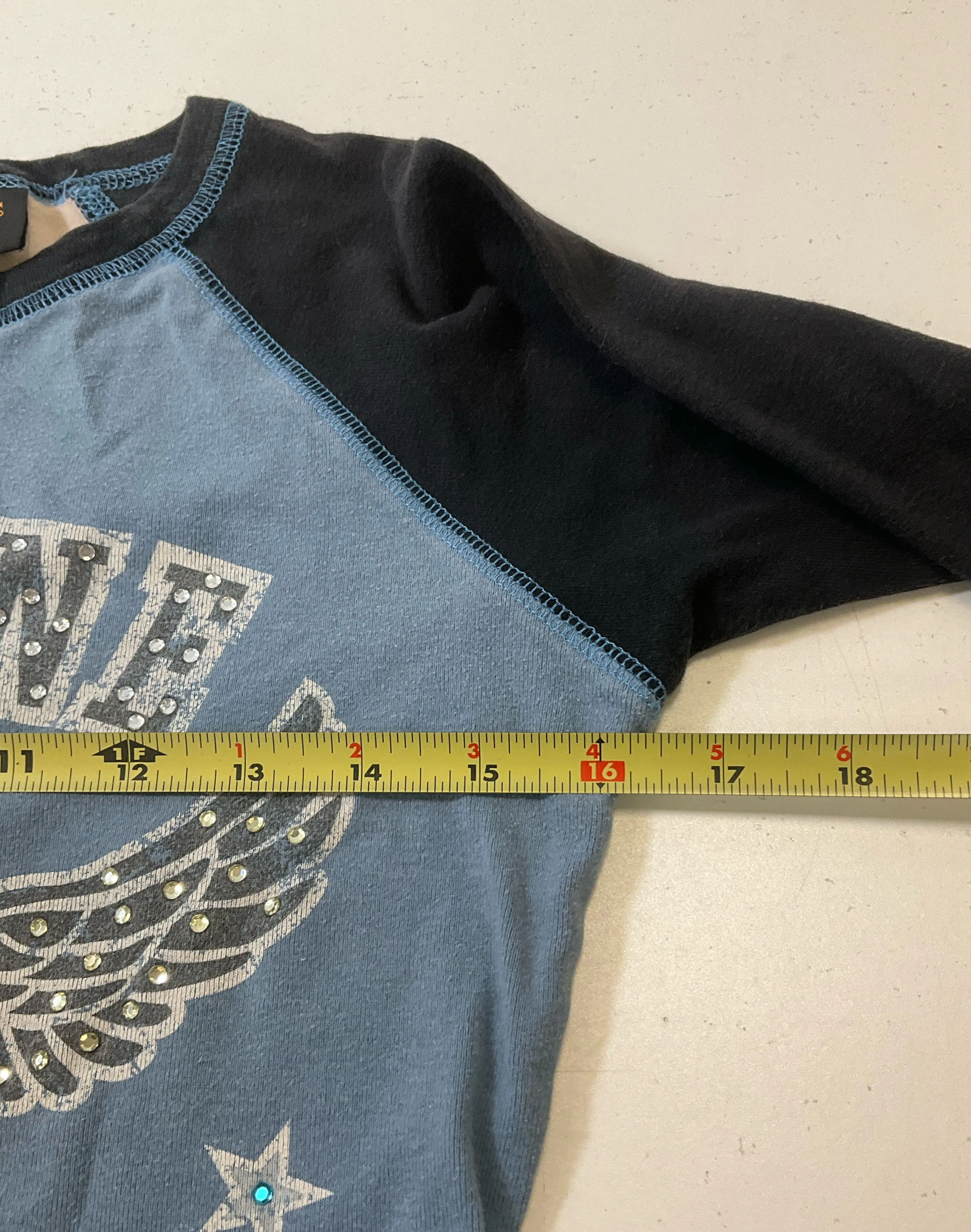 Harley Davidson Women's Blue Raglan Long Sleeve Thunderbird T-Shirt Size Small