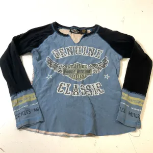 Harley Davidson Women's Blue Raglan Long Sleeve Thunderbird T-Shirt Size Small