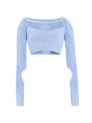 Herve Leger Knitted Cutout Crop Top in Glacier
