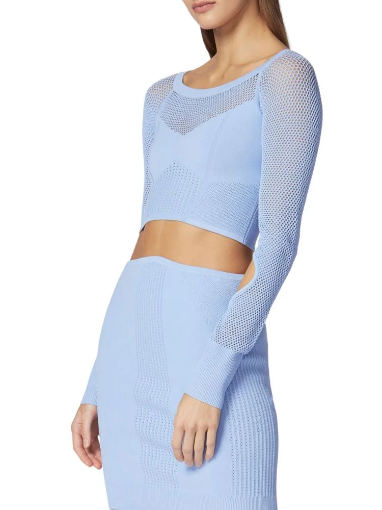 Herve Leger Knitted Cutout Crop Top in Glacier