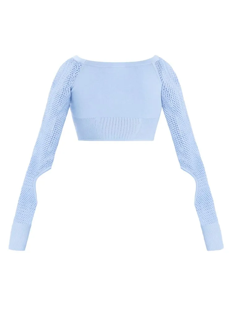Herve Leger Knitted Cutout Crop Top in Glacier