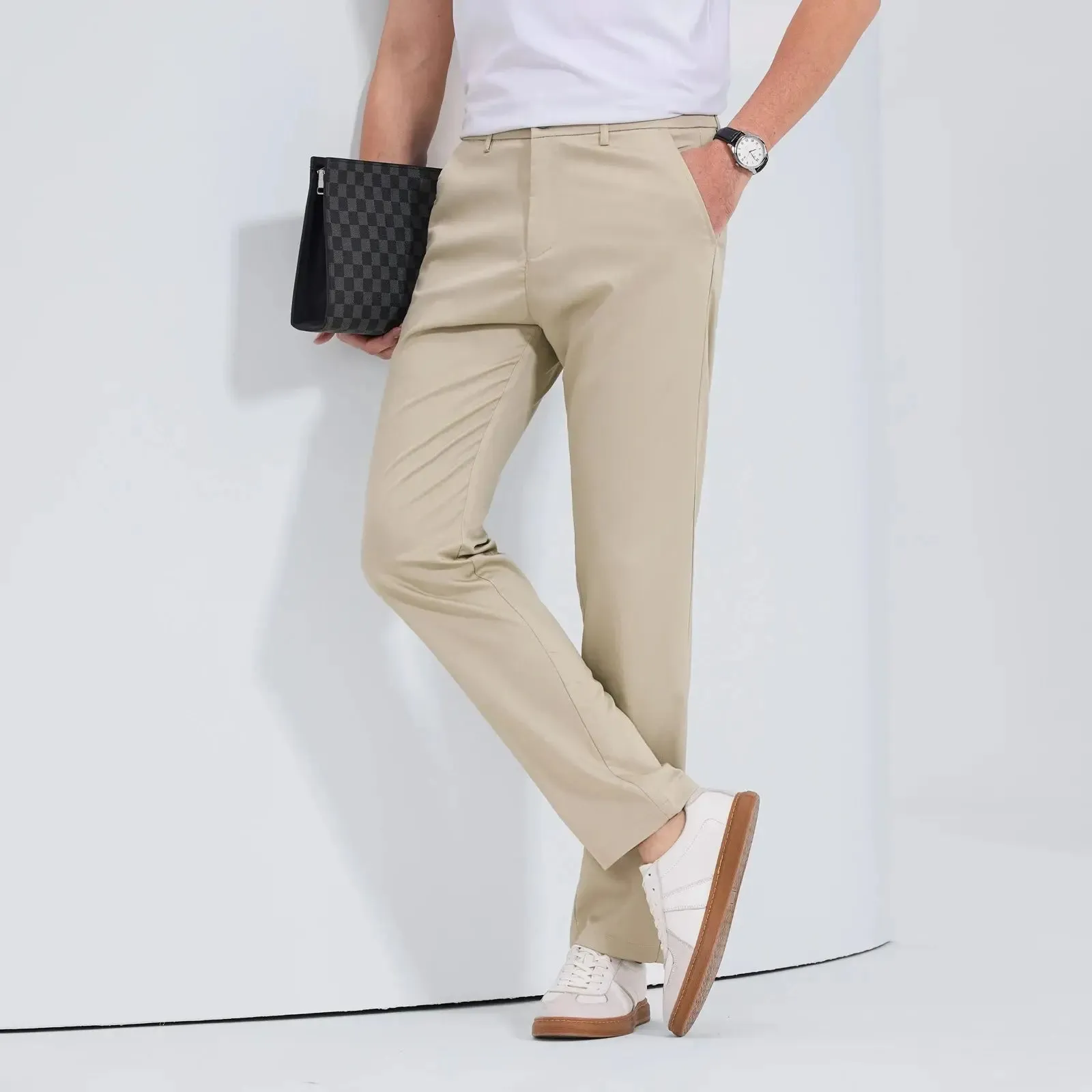 HIQOR Men Straight Formal Trousers Loose Fashion Business Pants