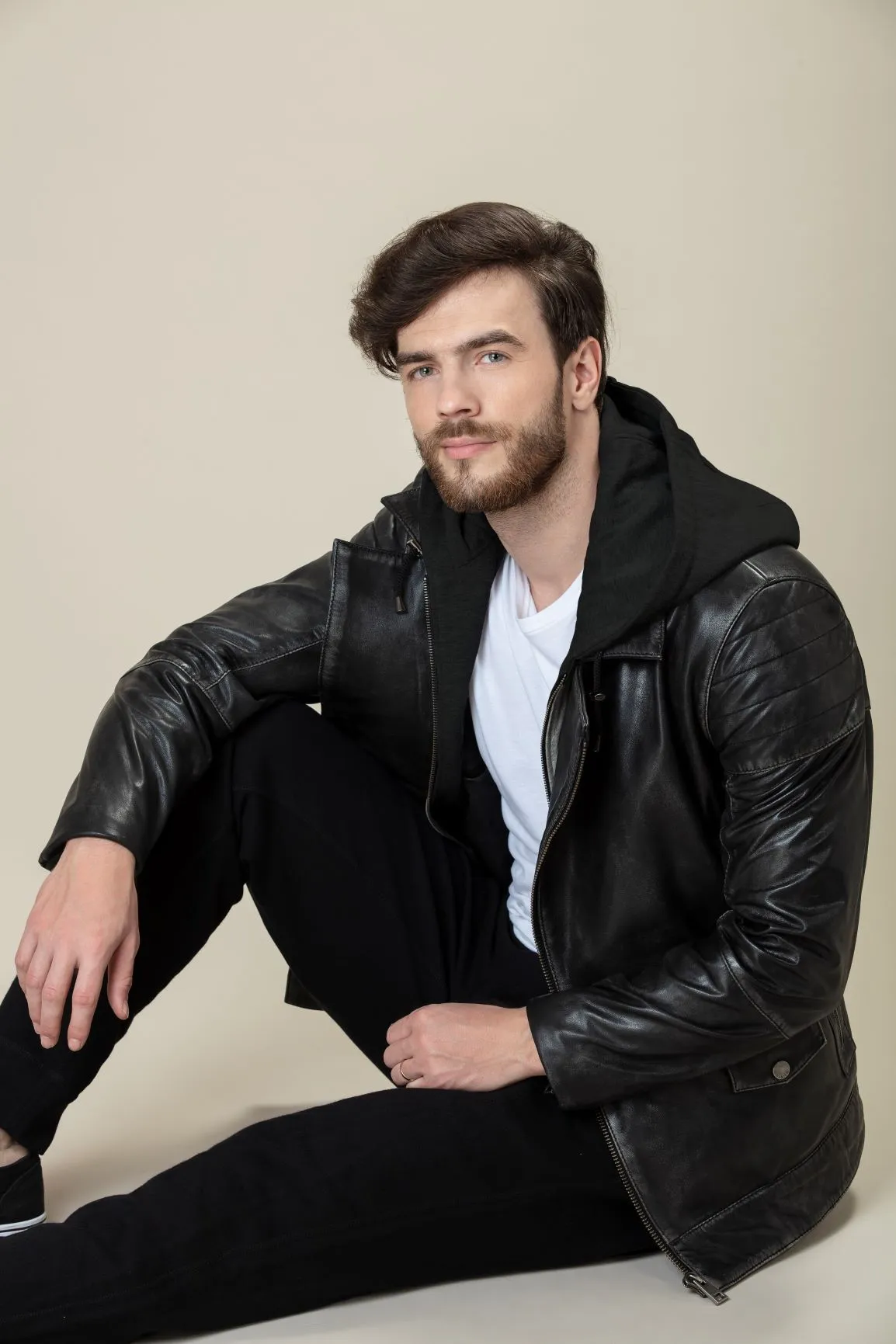 Hoodie Bomber Fit Decant Leather Jacket by TJS