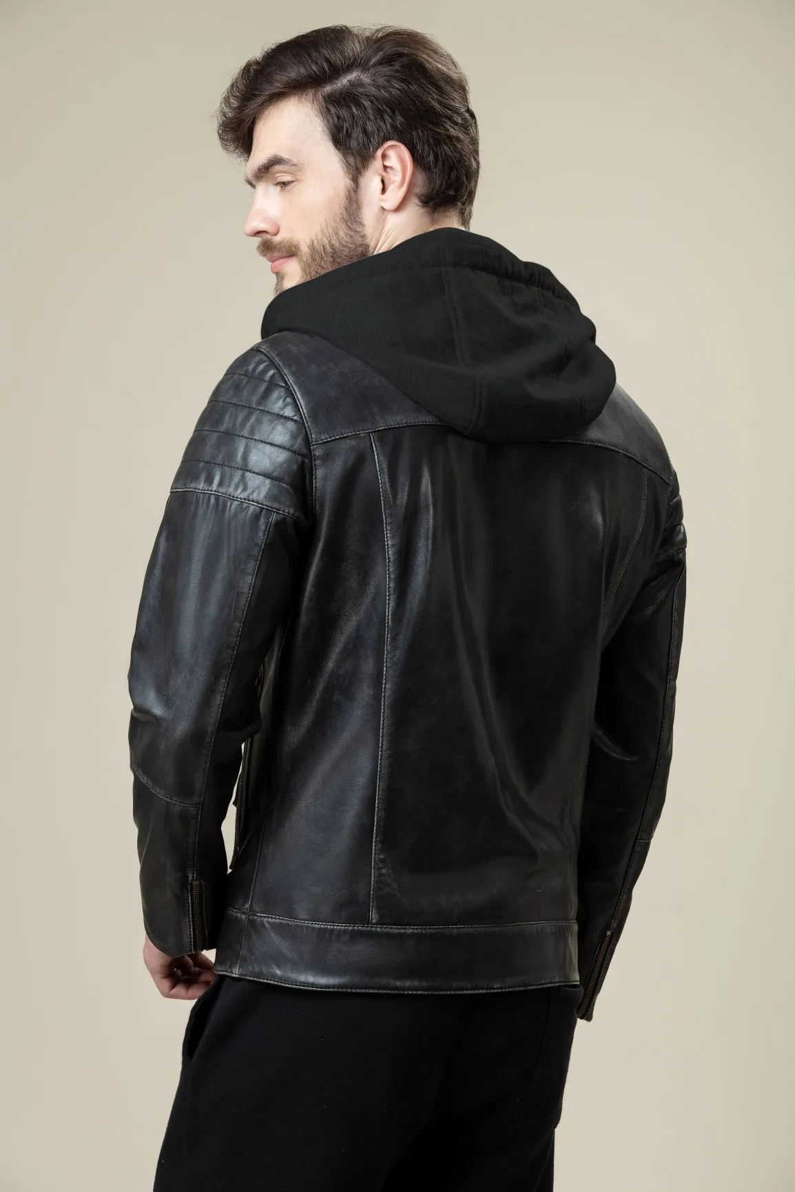 Hoodie Bomber Fit Decant Leather Jacket by TJS