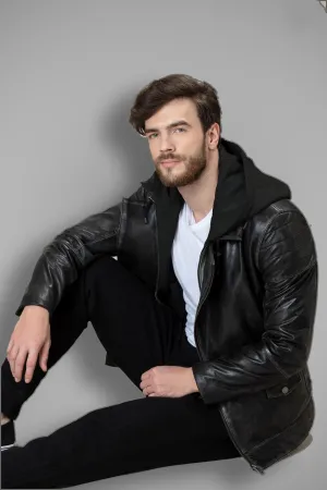 Hoodie Bomber Fit Decant Leather Jacket by TJS