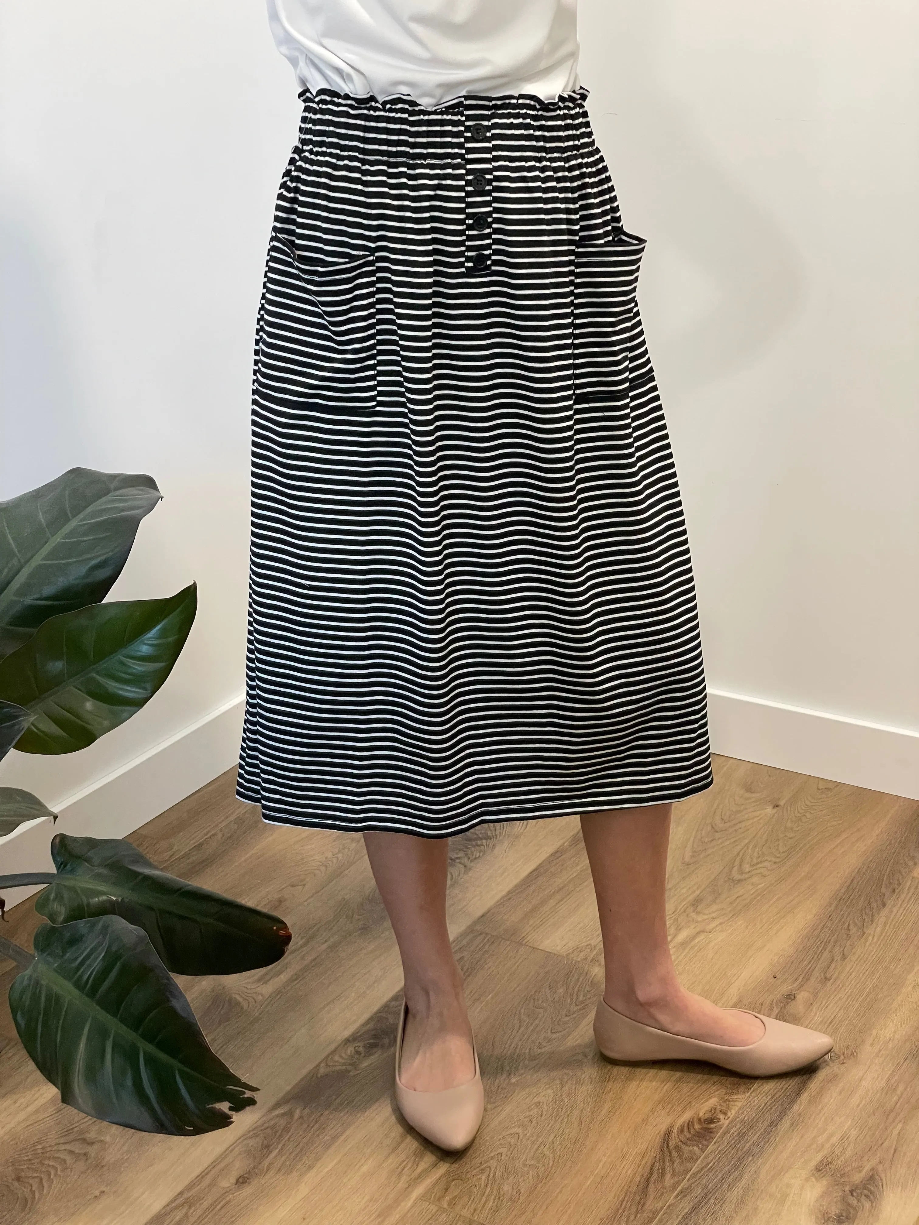 Huntley Button Detail Pocket Skirt with Black Stripes