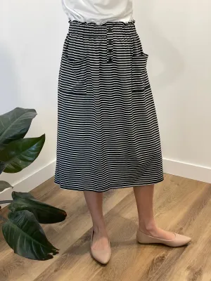 Huntley Button Detail Pocket Skirt with Black Stripes