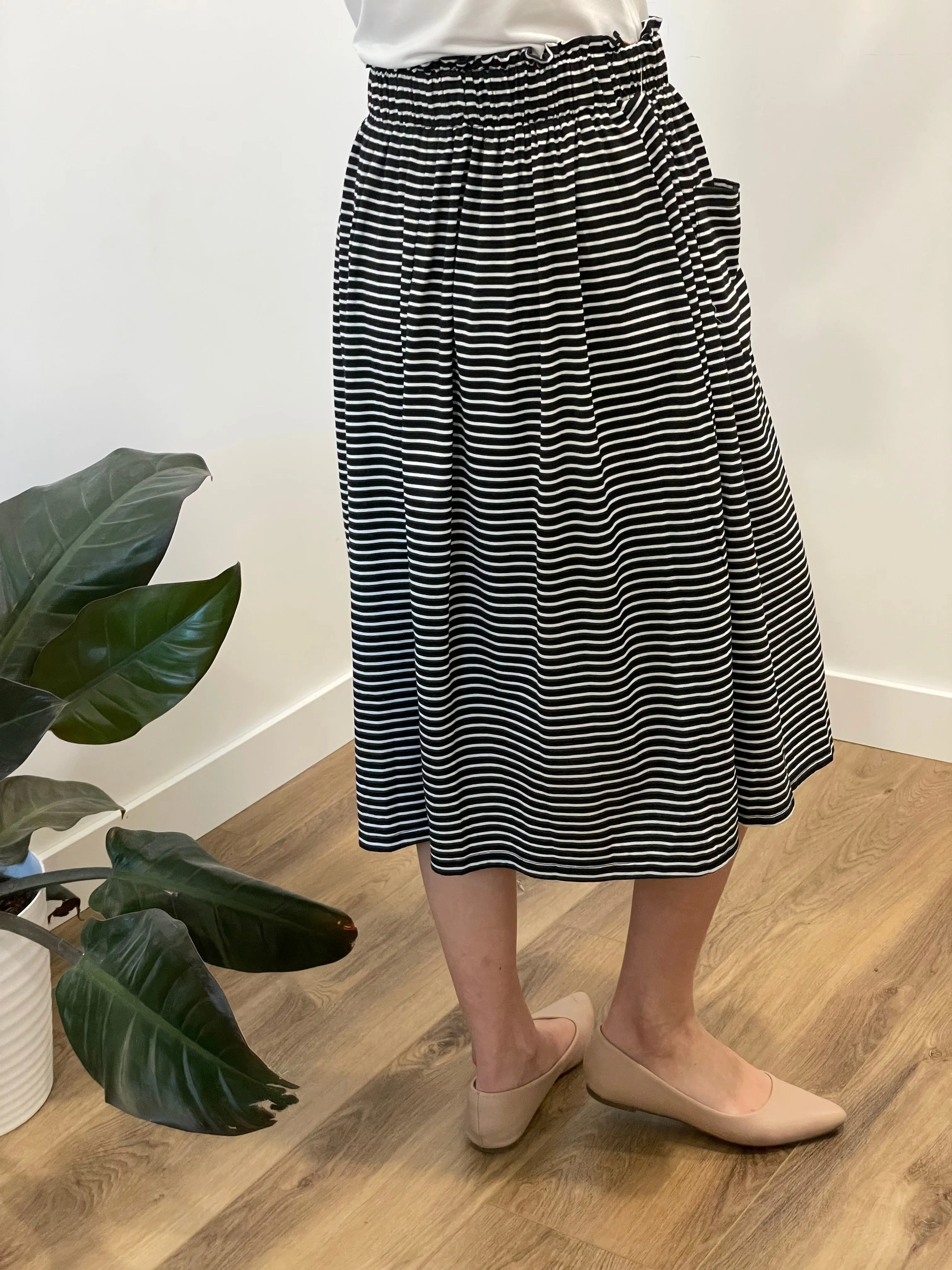 Huntley Button Detail Pocket Skirt with Black Stripes