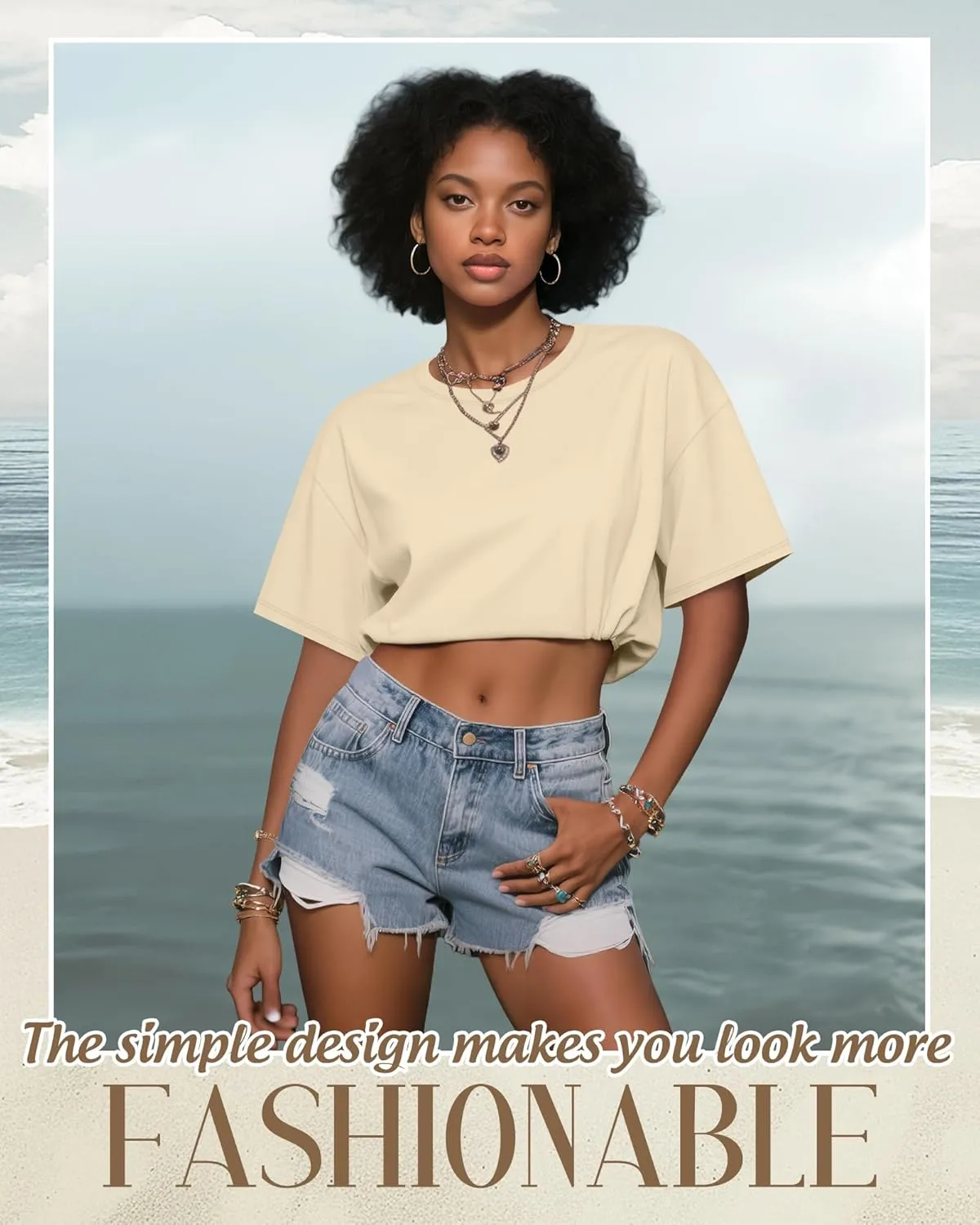Huukeay 3 Pack Women's Half Sleeve Crop Tops Crew Neck Summer Casual Short T-Shirts Loose Fit Drop Shoulder Solid Color Tees