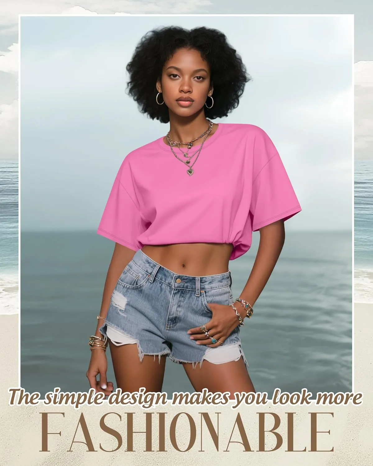 Huukeay 3 Pack Women's Half Sleeve Crop Tops Crew Neck Summer Casual Short T-Shirts Loose Fit Drop Shoulder Solid Color Tees