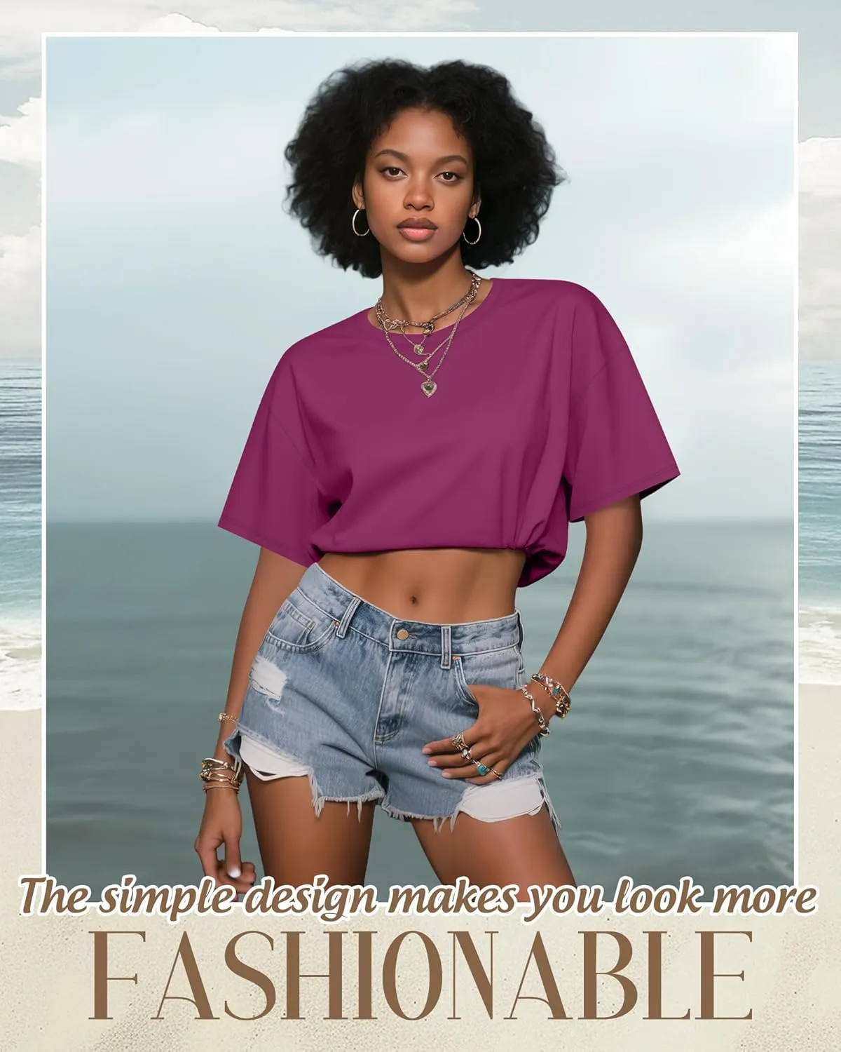 Huukeay 3 Pack Women's Half Sleeve Crop Tops Crew Neck Summer Casual Short T-Shirts Loose Fit Drop Shoulder Solid Color Tees