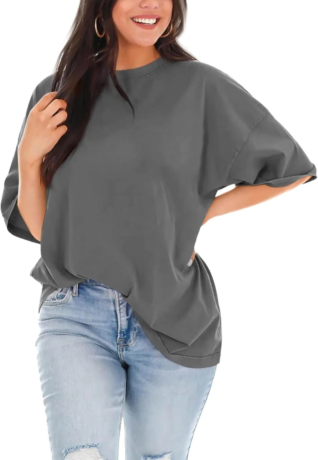 Imily Bela Womens Oversized T Shirts Crew Neck Short Sleeve Summer Casual Tee Tops
