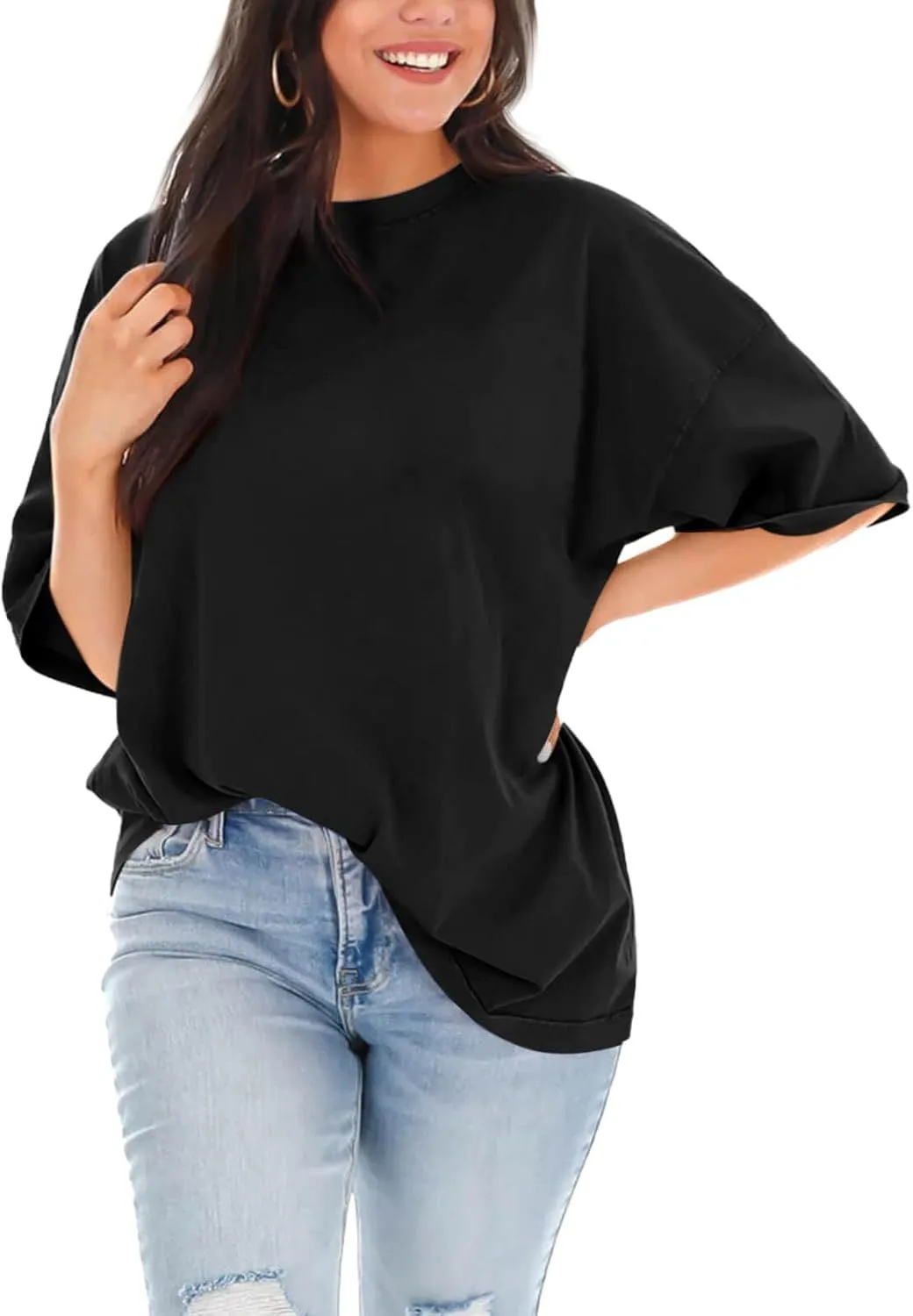 Imily Bela Womens Oversized T Shirts Crew Neck Short Sleeve Summer Casual Tee Tops