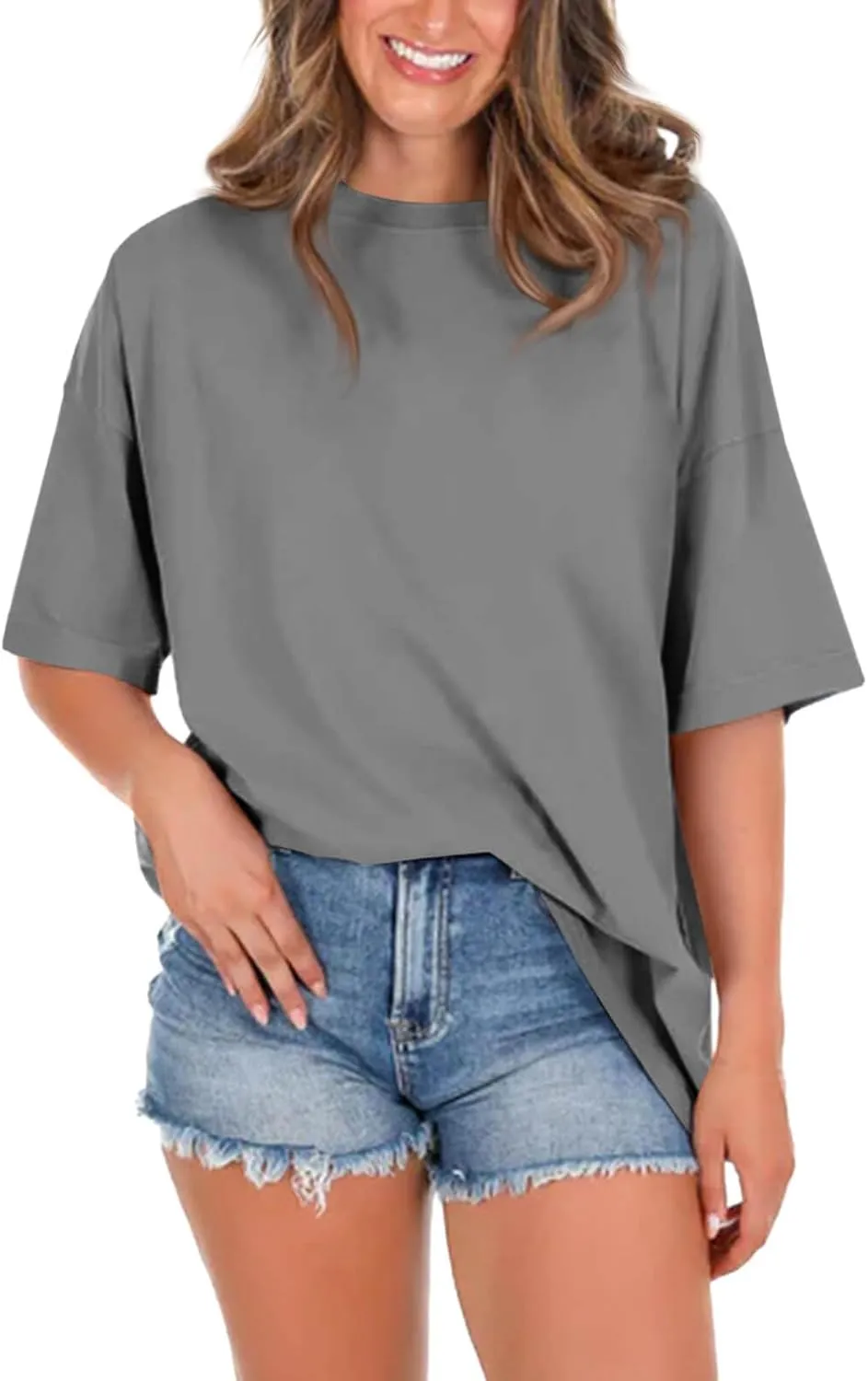 Imily Bela Womens Oversized T Shirts Crew Neck Short Sleeve Summer Casual Tee Tops