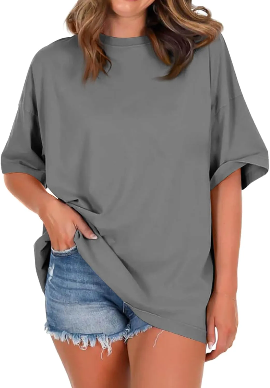 Imily Bela Womens Oversized T Shirts Crew Neck Short Sleeve Summer Casual Tee Tops
